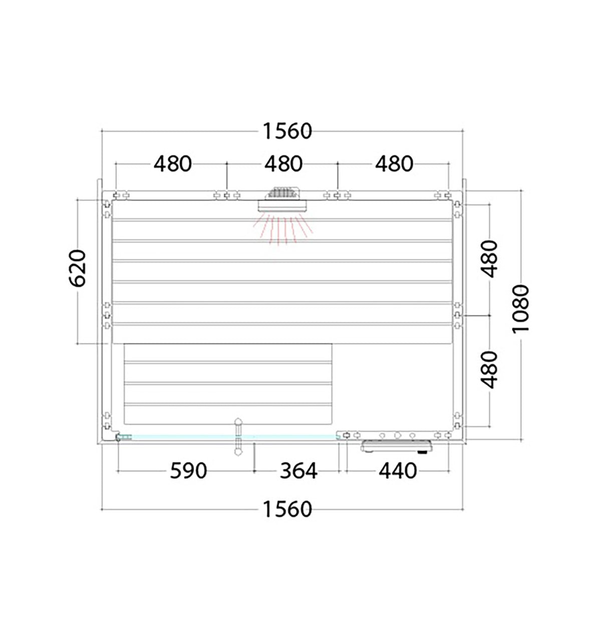 Diagram of the Alaska Infra+ Mini, infrared sauna.