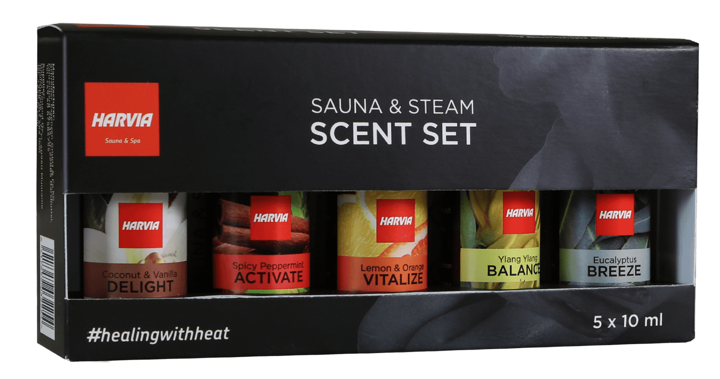 Aromas para Sauna e Vapor Harvia em caixa.