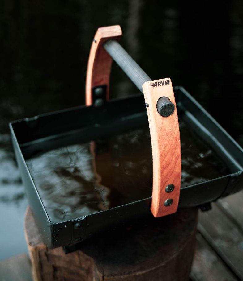 Black Legend bucket with wooden handle.