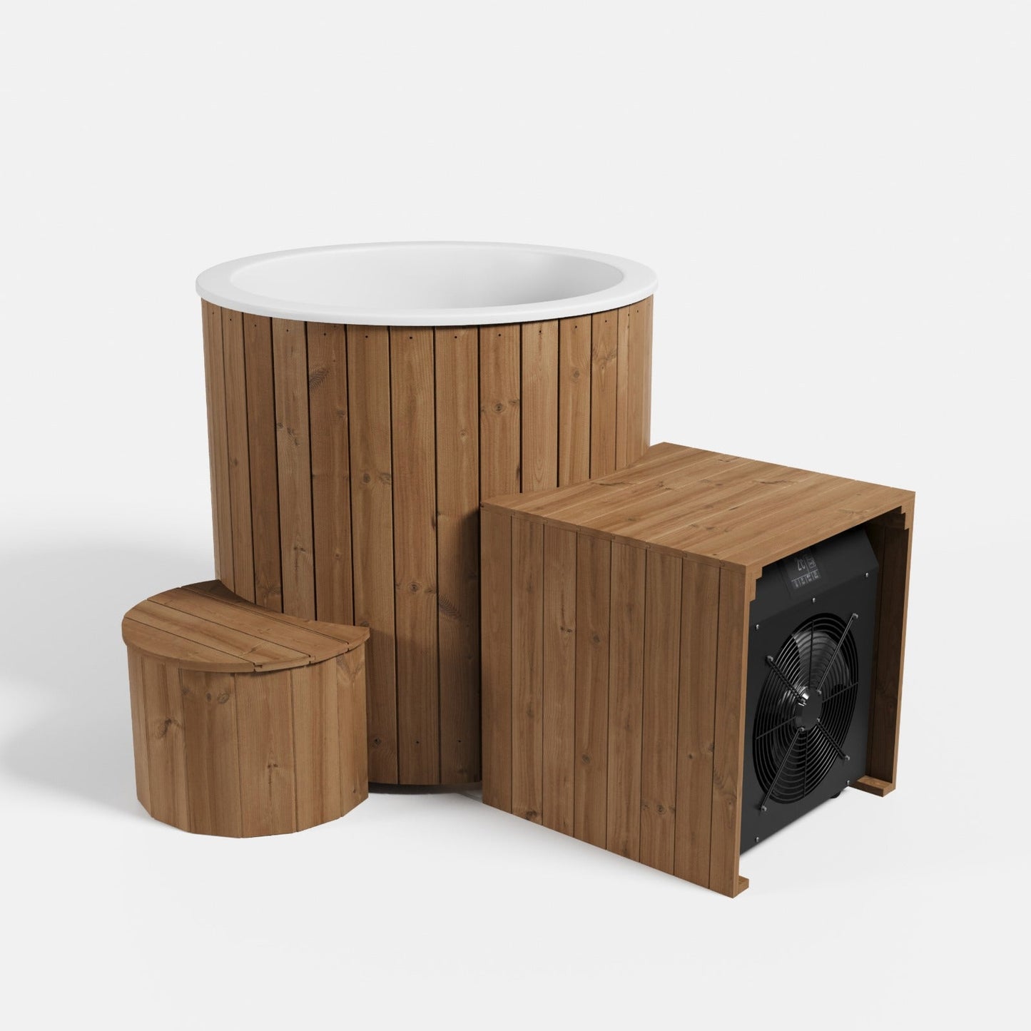 Ergo Ice Tub With Cooling Machine, with wooden cover.