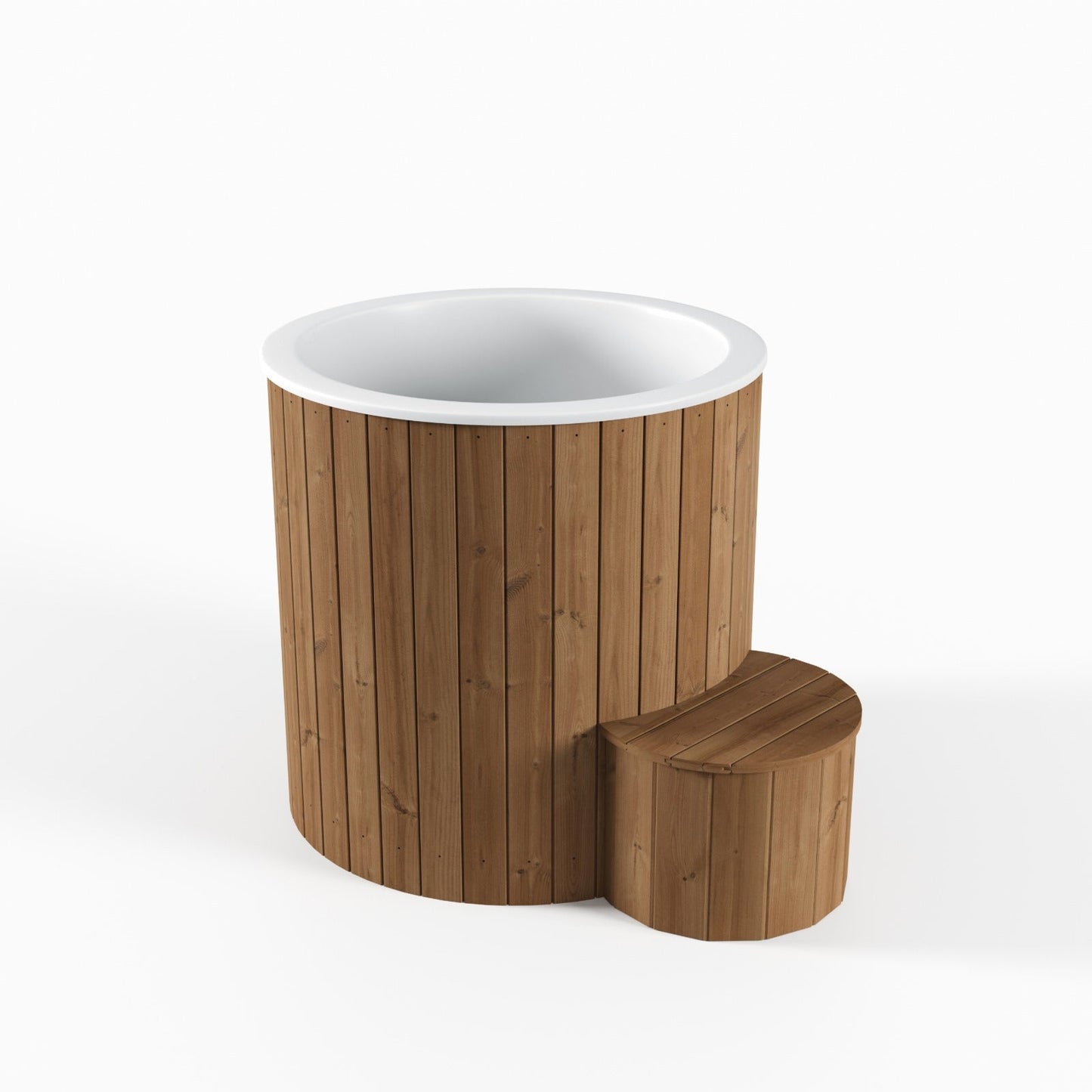 Ergo ice bath with wooden step.