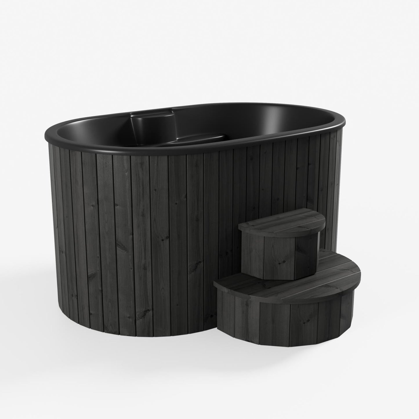 Ofuro cold tub with steps for cryotherapy and hydrotherapy.