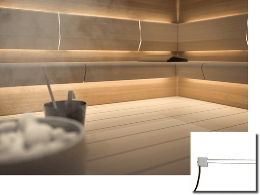 Cariitti Linear LED 2m sauna with uniform lighting.