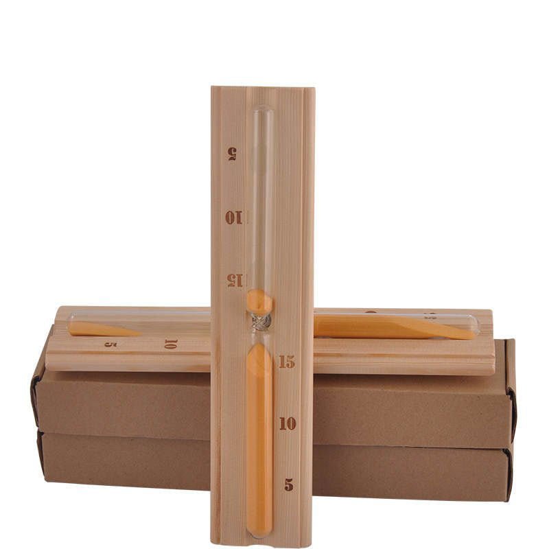 Sauna accessory set with thermometer and hourglass.