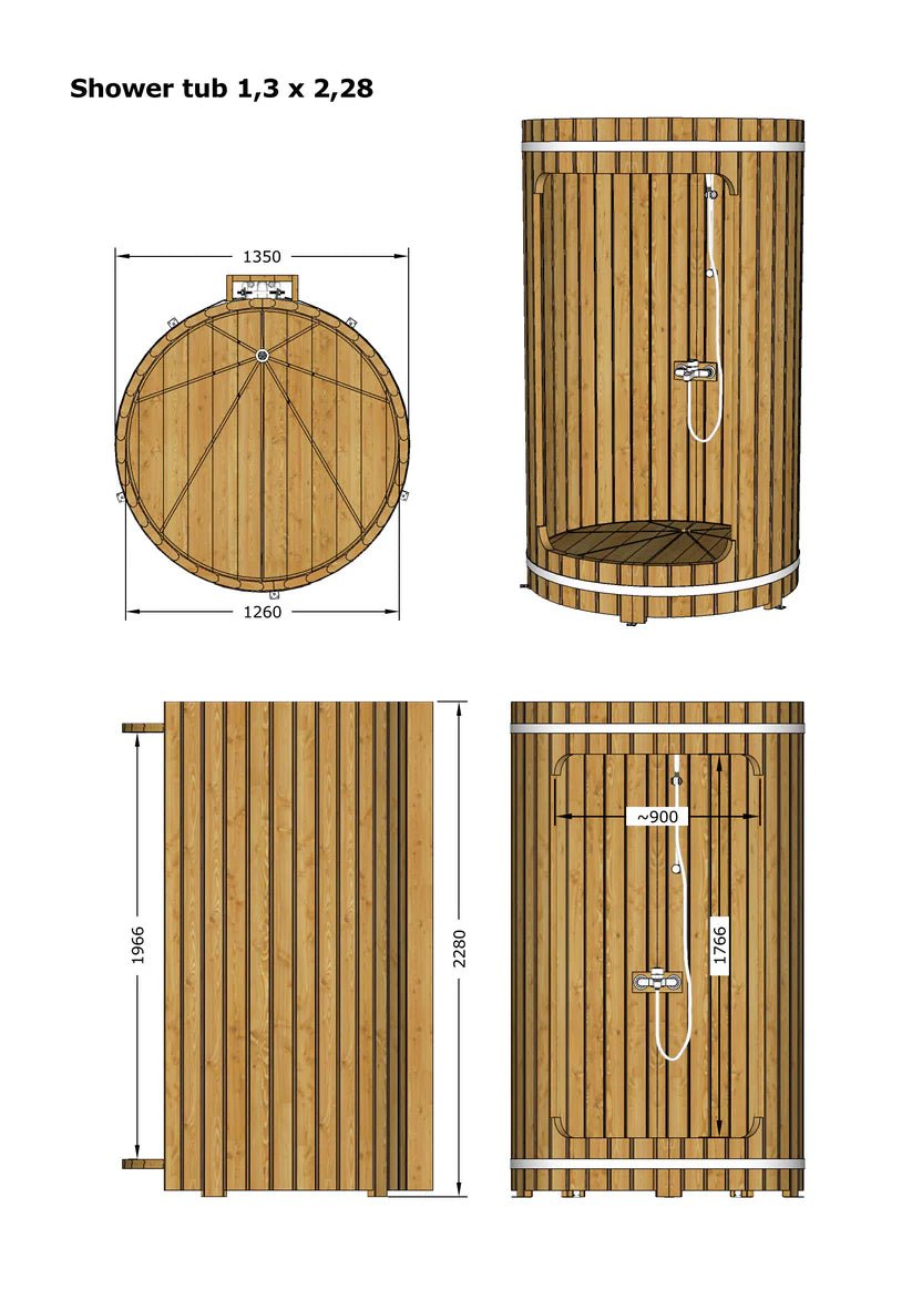 Barrel shower for elegant outdoor bathing.