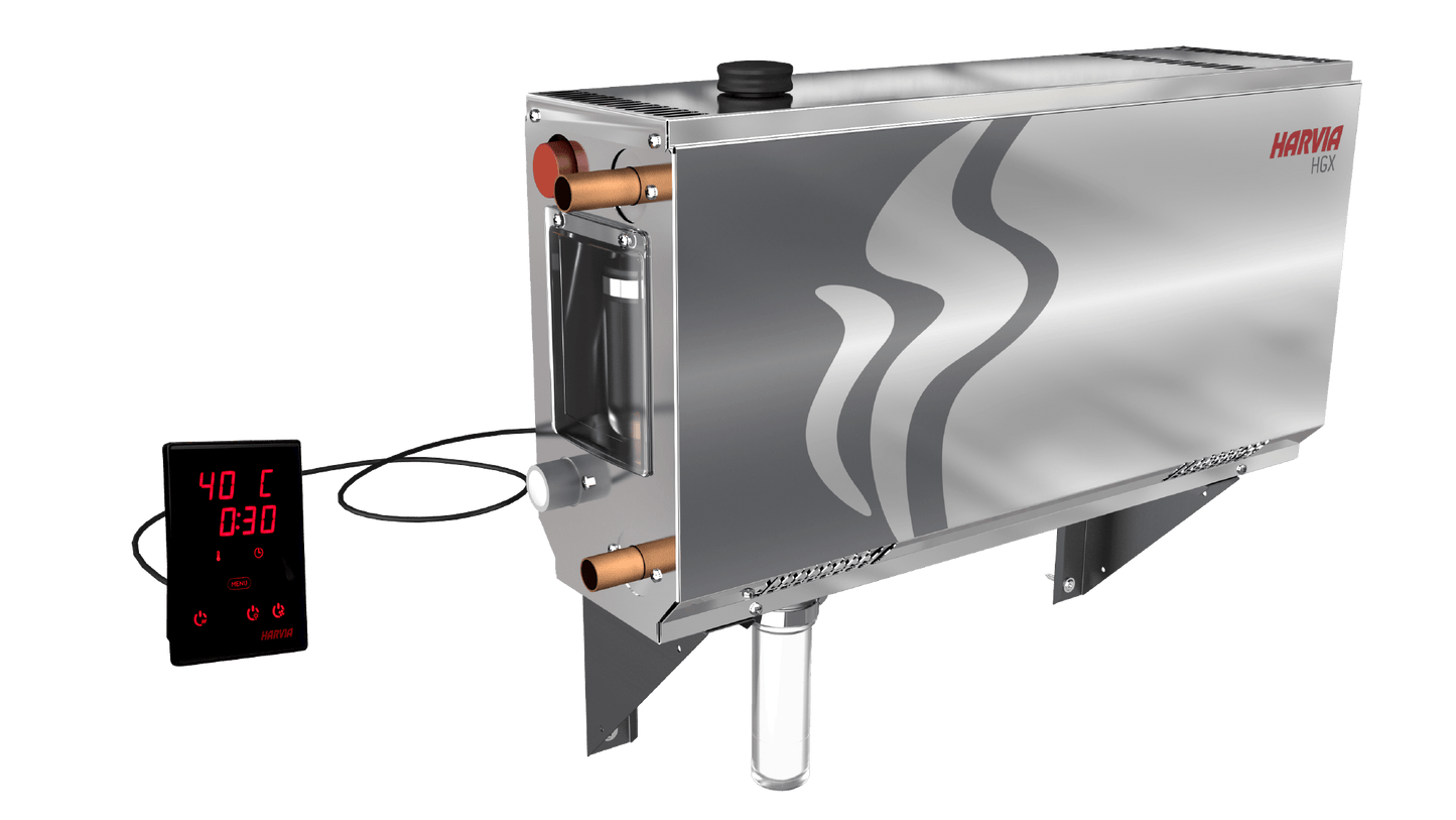 Generador de vapor Harvia HGX con panel de control táctil.