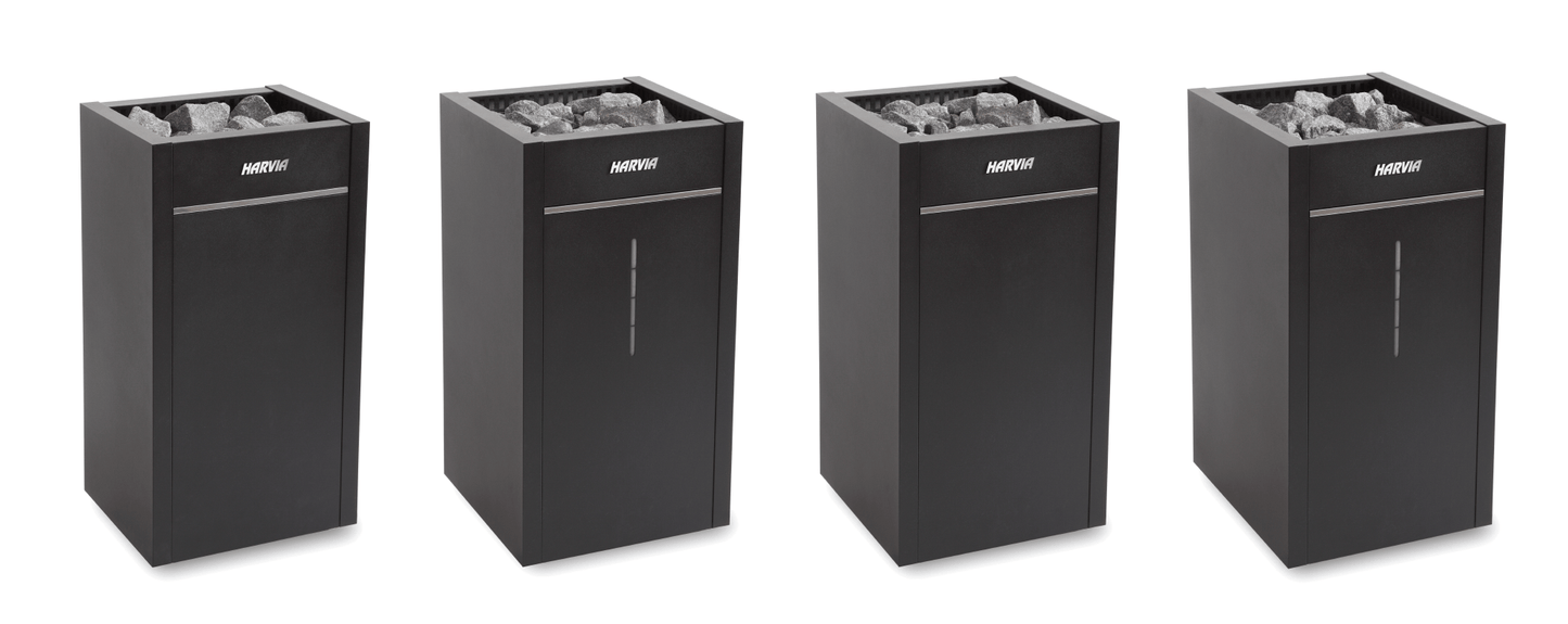 Harvia Virta Pro Combi Electric Heater with stones in black case.