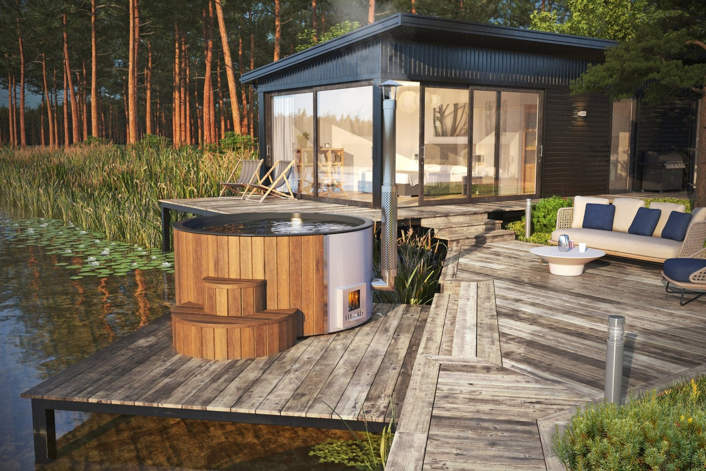 Thermalux 200 outdoor Jacuzzi on wooden deck.