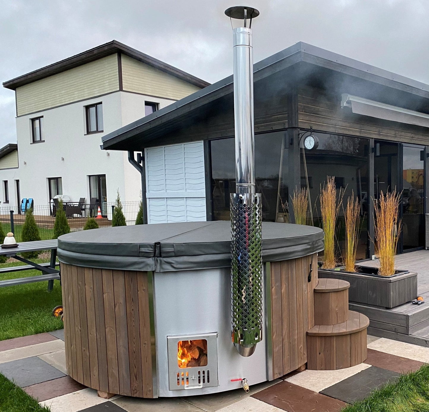 Thermalux 200 outdoor Jacuzzi with wood heater.