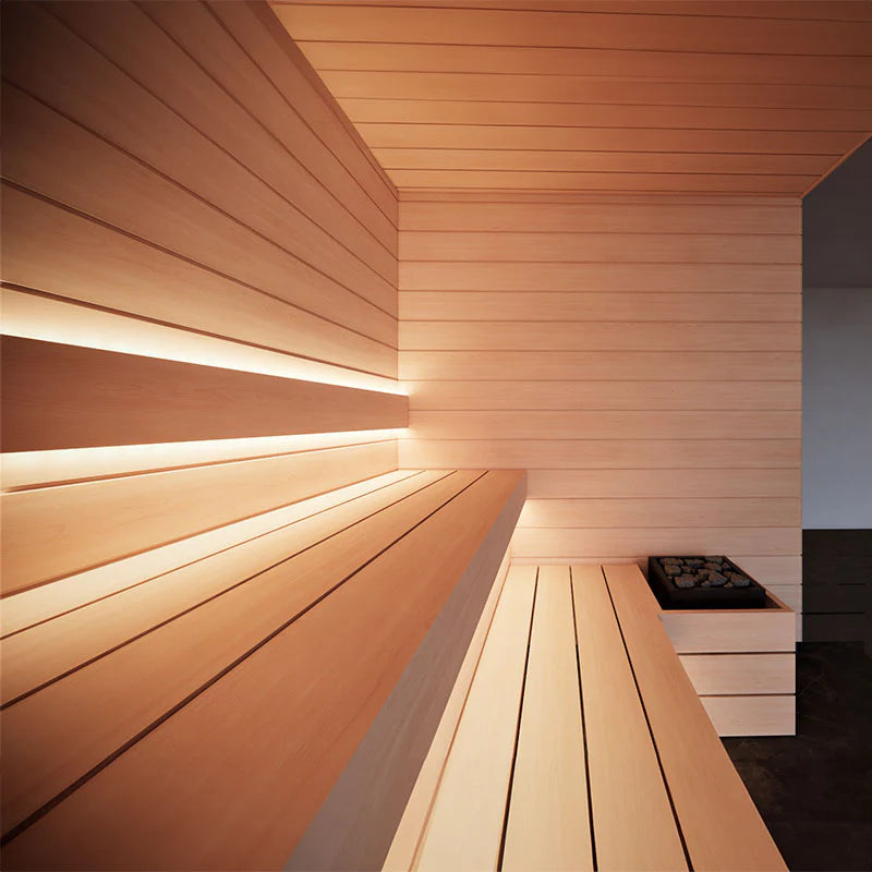 KUUT OTTO Luxury Modular Sauna (Aspen) with Aspen benches.