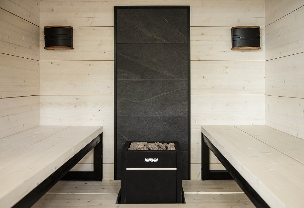 Parede Decorativa de Pedra Harvia – Moldura Preta - Saunamo