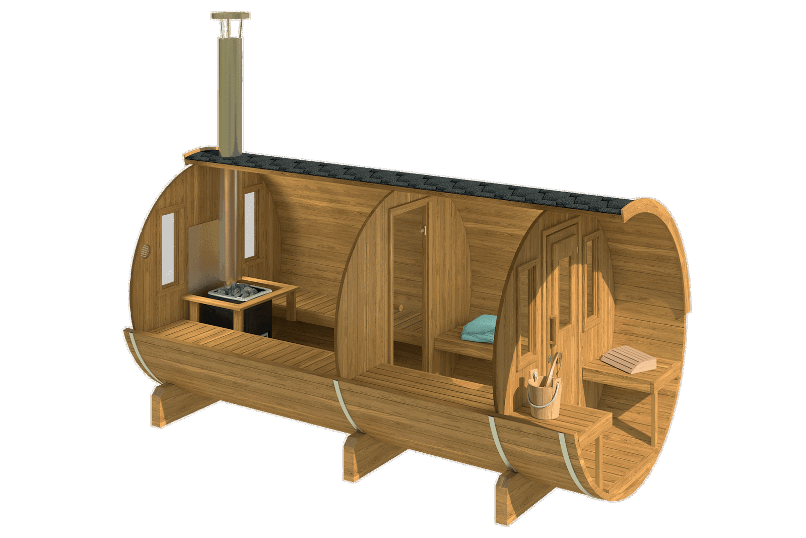 Sauna Barrel 400 in wood, barrel design.