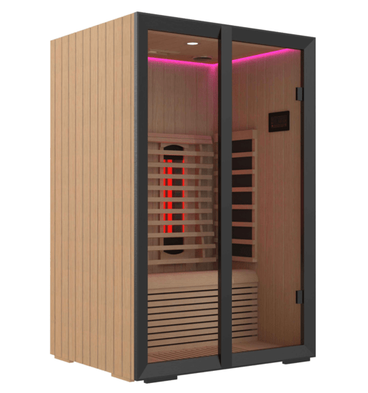 Sauna a infrarossi Onni con porta in vetro.