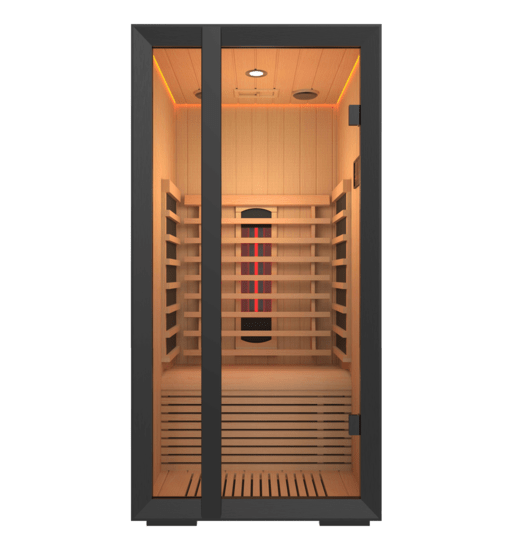 Sauna infrarouge Onni avec porte en verre.