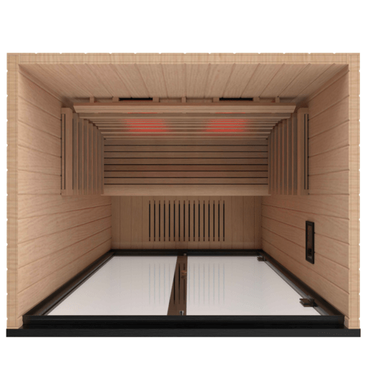 Sauna infrarouge Onni à l'intérieur d'une cabine en bois.