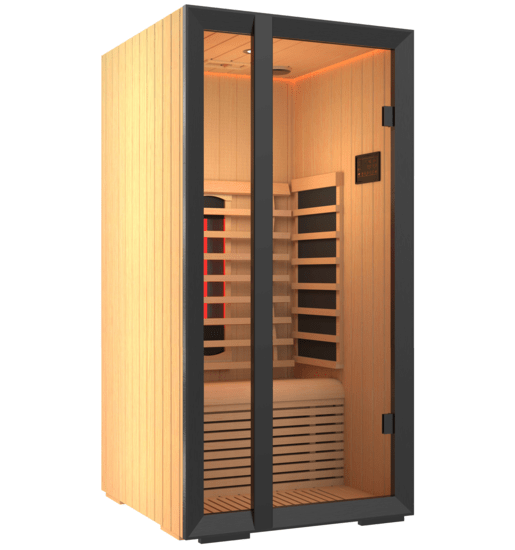 Sauna infrarouge Onni avec portes en verre.