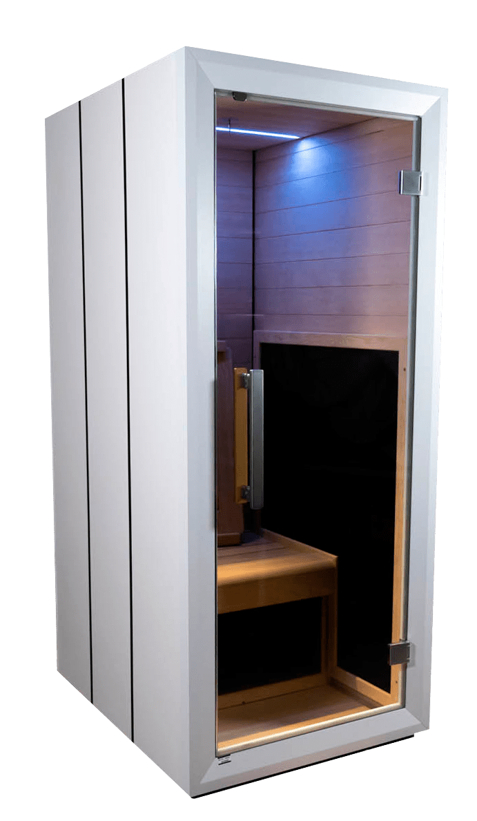 Spectrum infrared sauna with modern design and wooden interior.