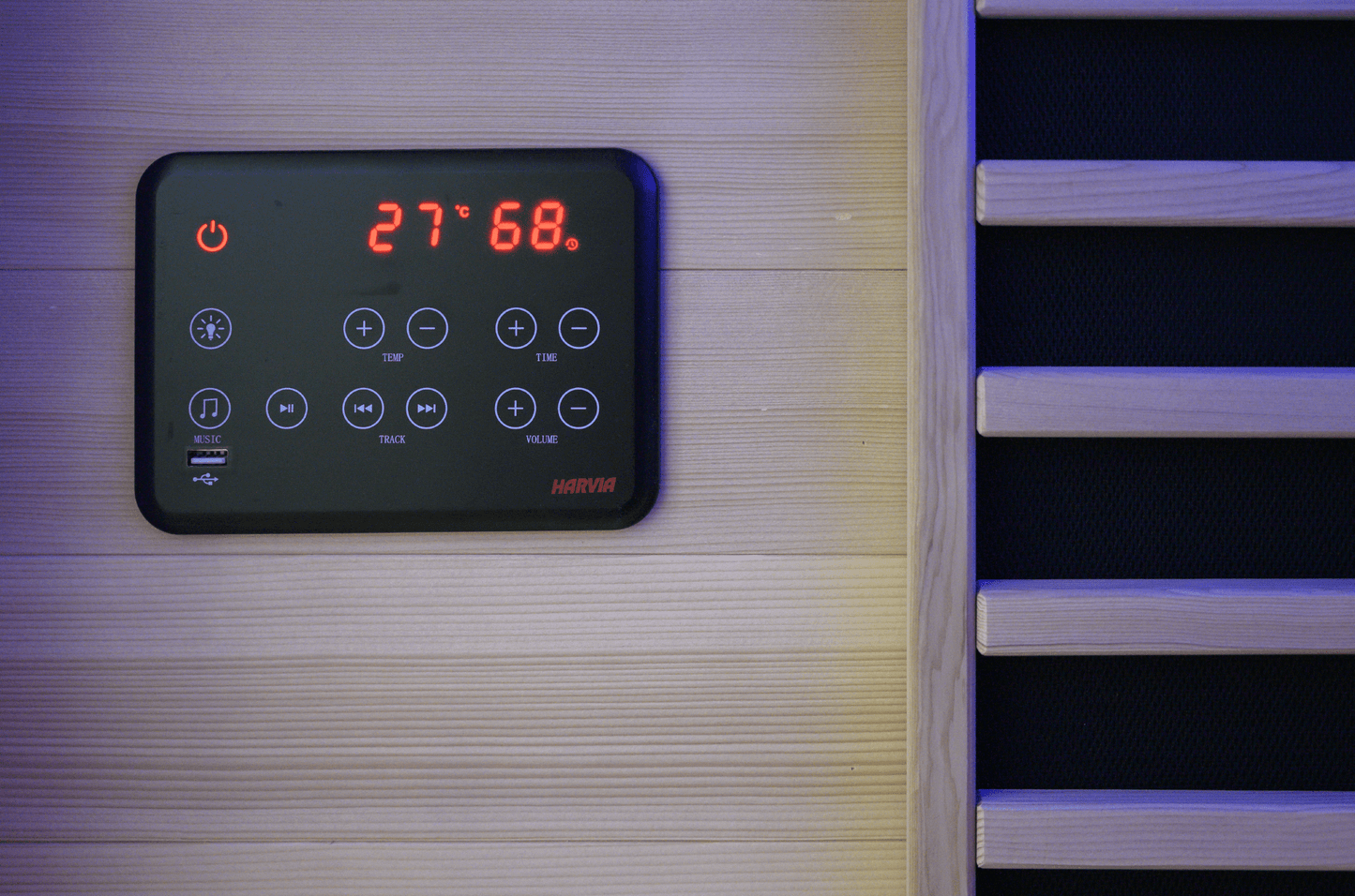 Spectrum infrared sauna with digital display.