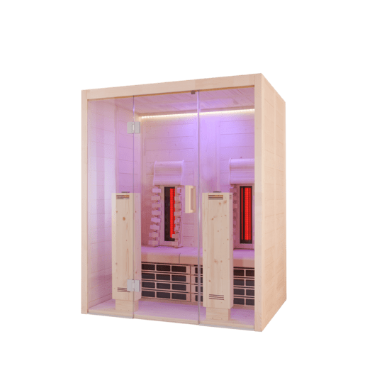 Vitamy infrared sauna with glass doors.