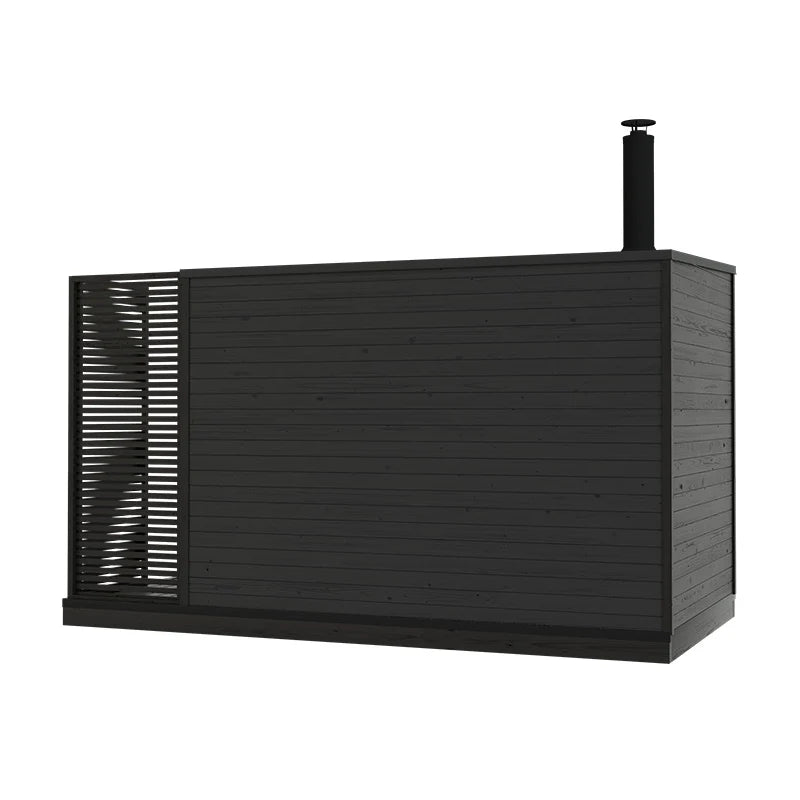 KUUT L wood-fired outdoor sauna with a robust structure.