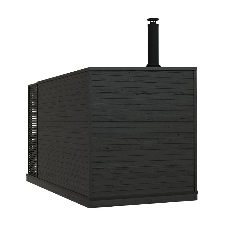 KUUT L wood-burning sauna with visible chimney.