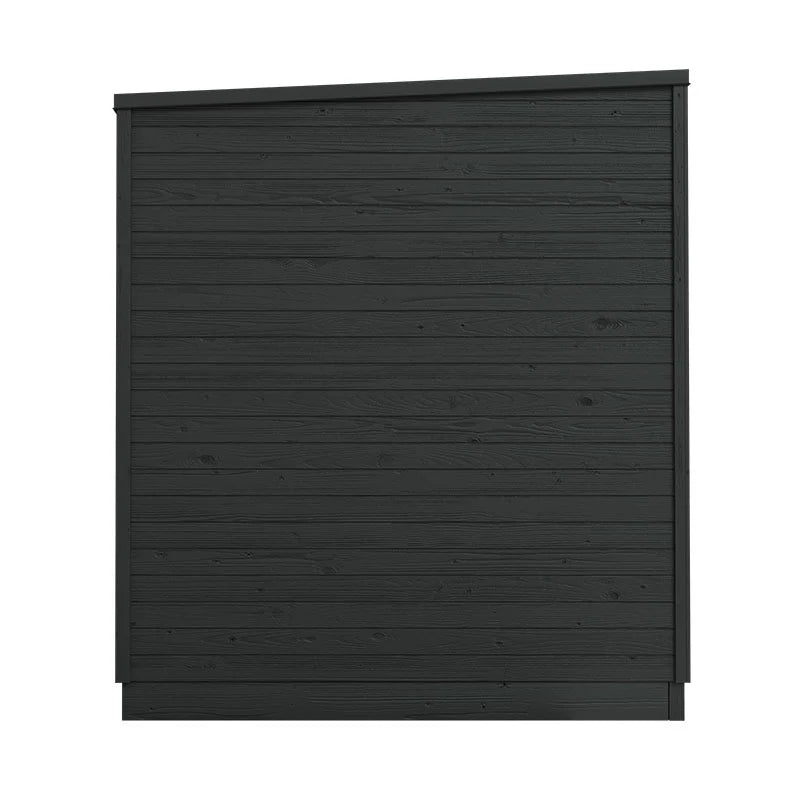 Helsinki M outdoor sauna, black wooden wall.