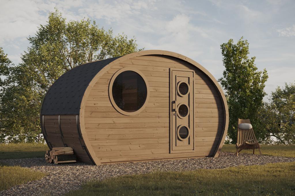 Hobbit 195 outdoor sauna in a natural setting.