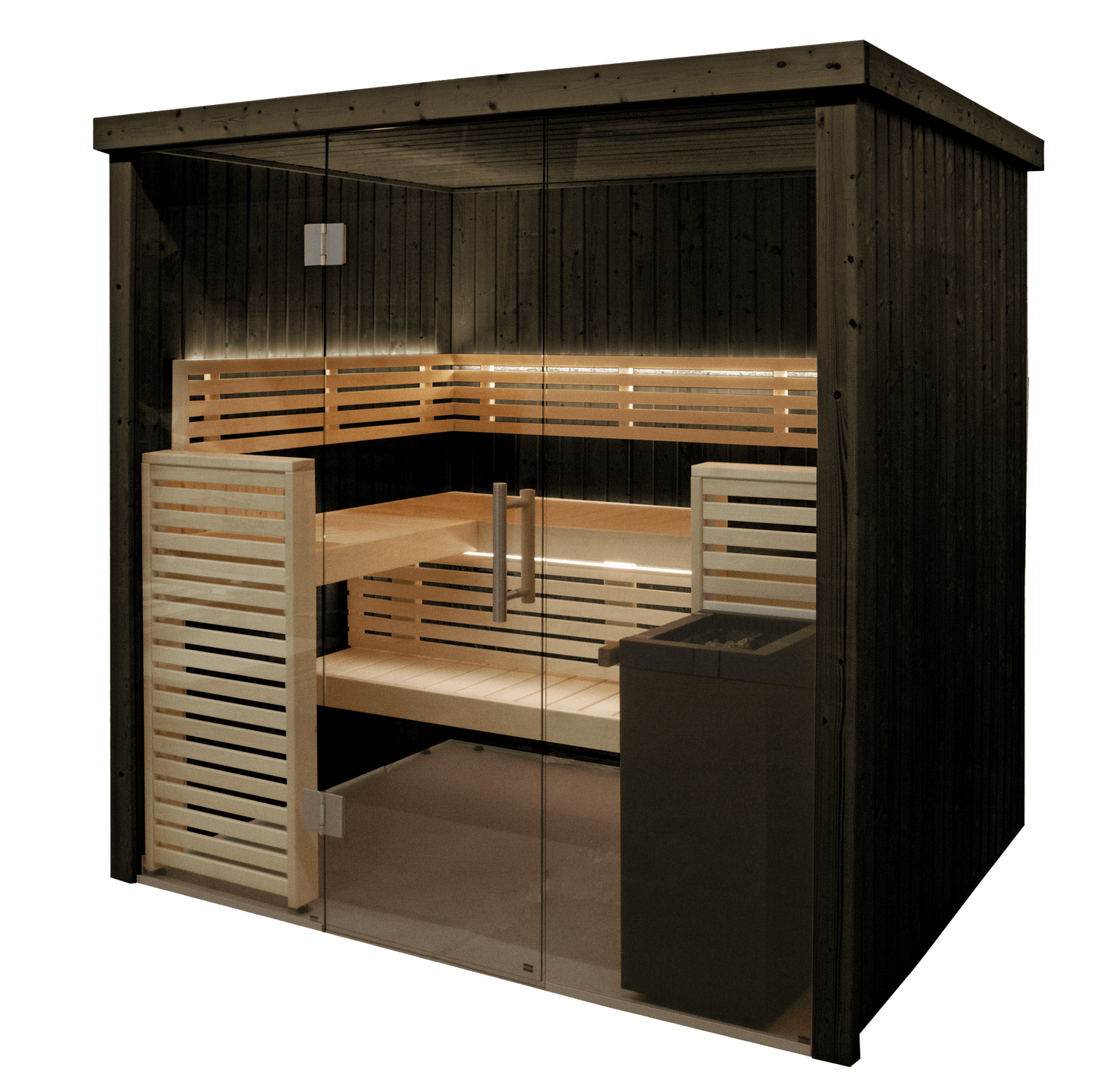 Fenix sauna with glass doors and modern design.