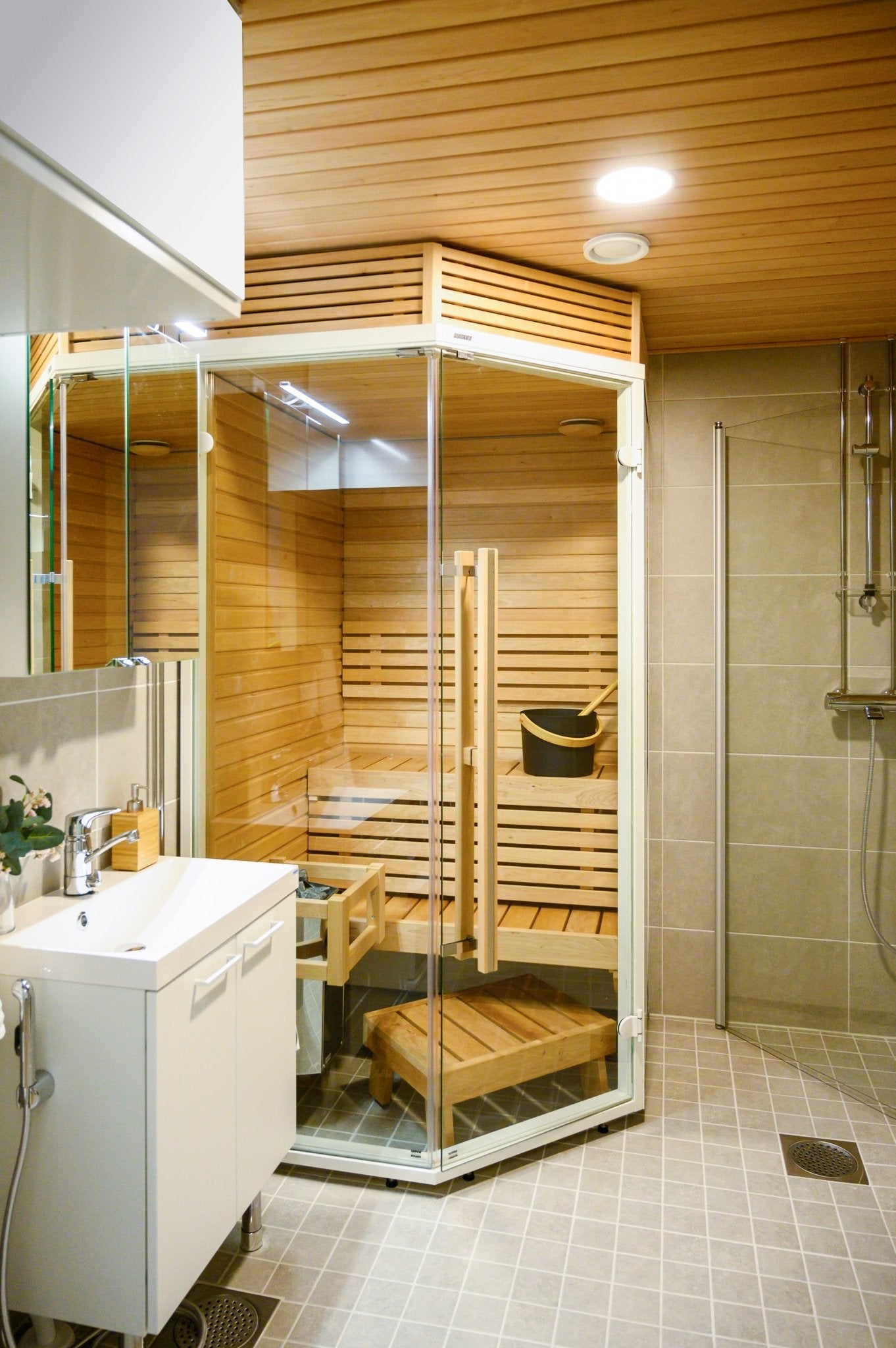 Sirius Corner sauna with a compact and modern design.