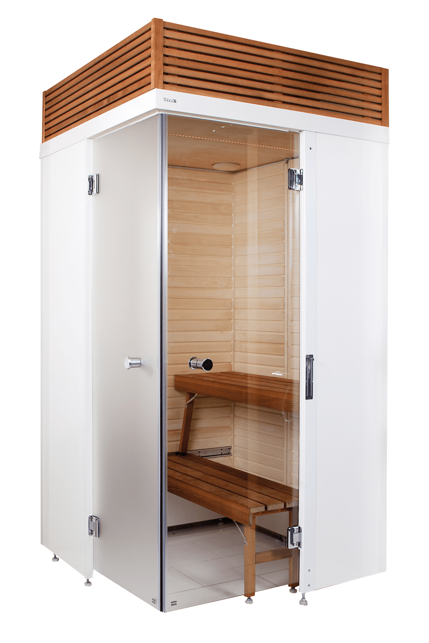 Sauna SmartFold 2.0 avec design pliable et banc en bois.