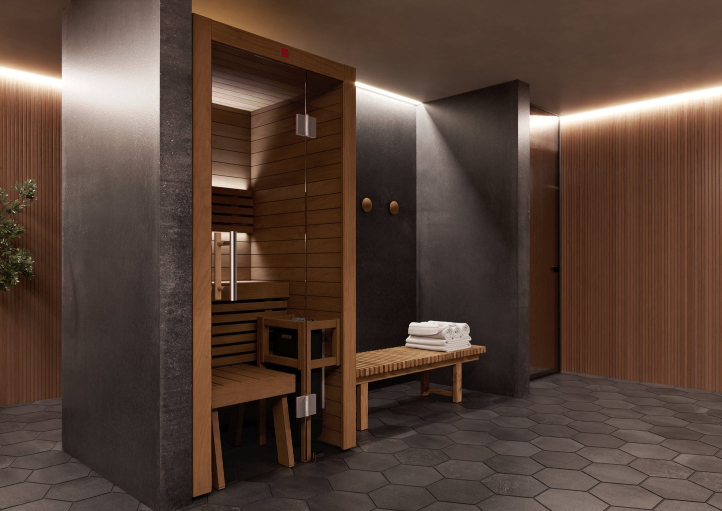 Utu sauna indoors with wooden benches.