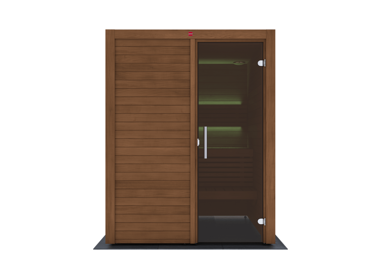 Utu sauna with glass doors.