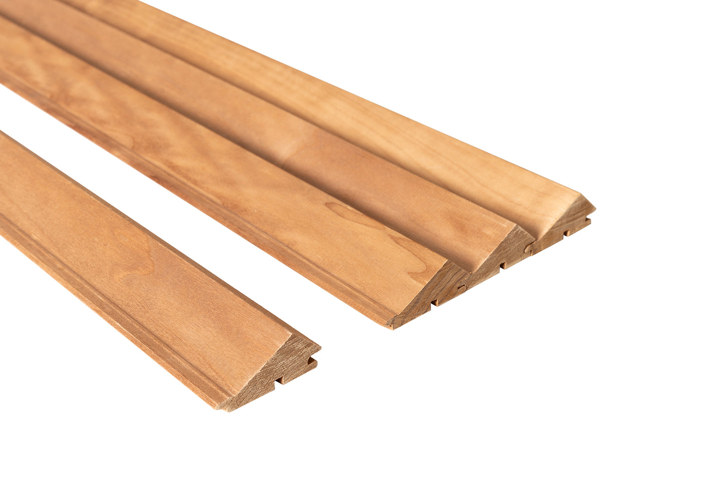 WAVE 28x65mm Thermo-modified poplar sauna panel in close-up.