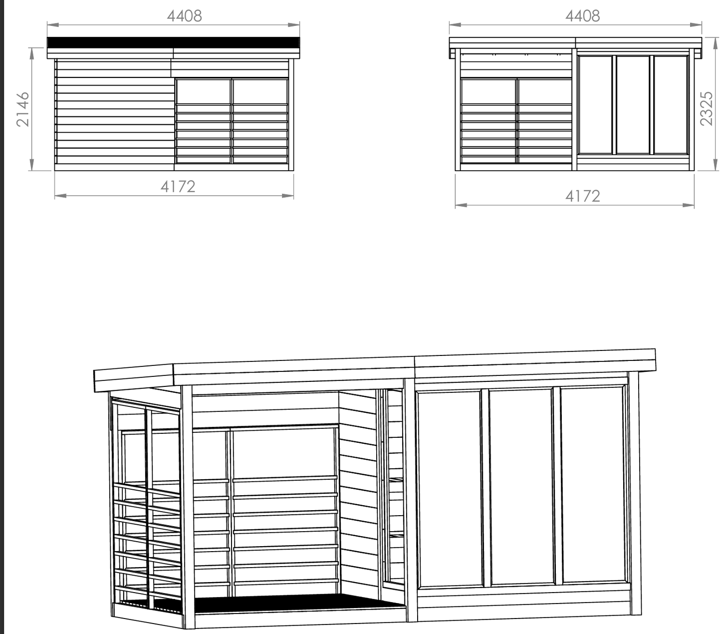 Sauna Saunamo Deluxe Terrace com fachada envidraçada e terraço coberto.