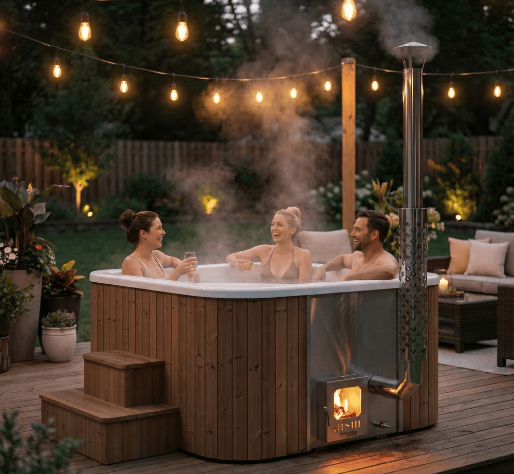 People relaxing in a spa Test wooden product from Saunamo.