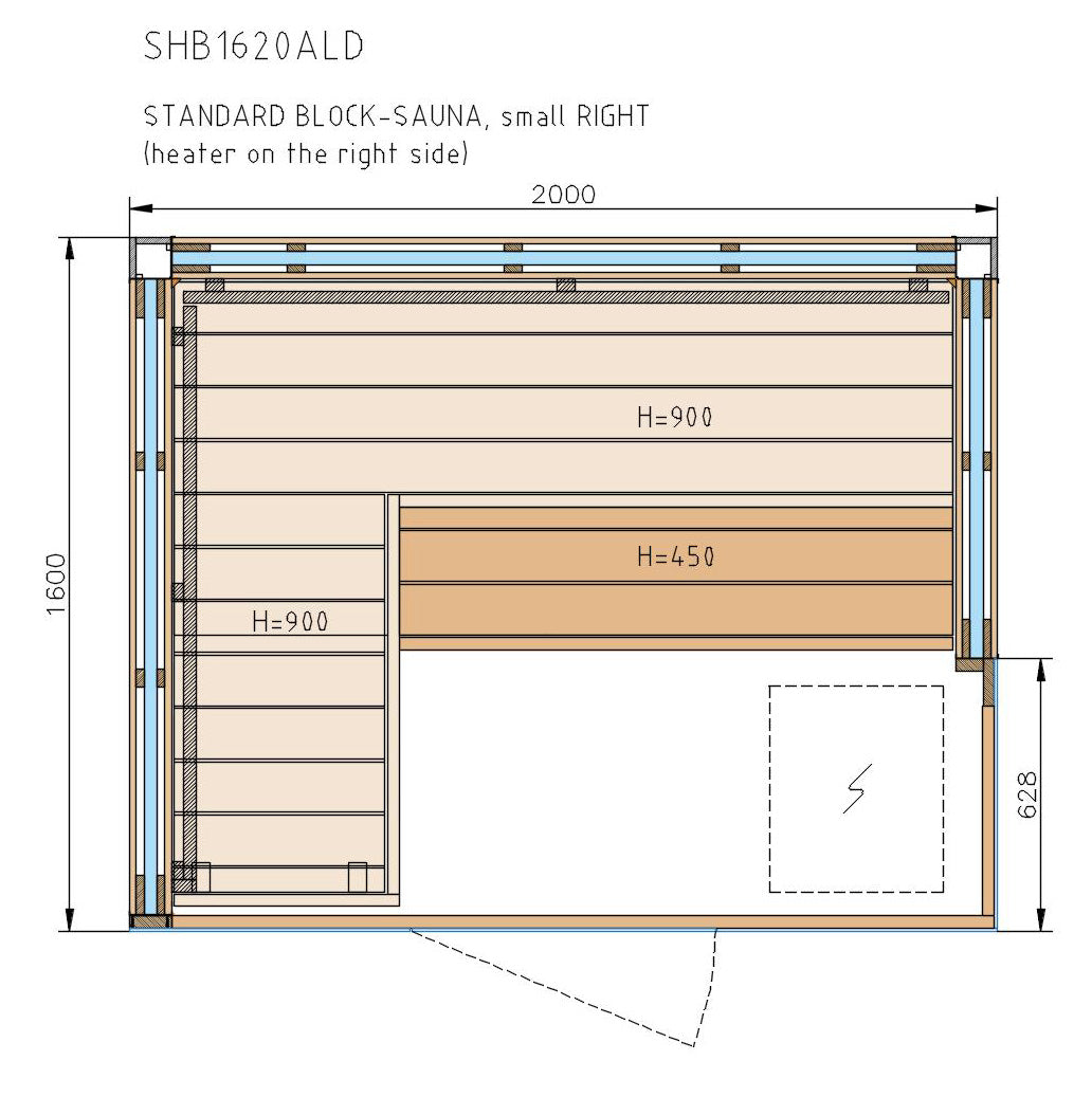 Desenho da cabine Harvia Sauna Block.