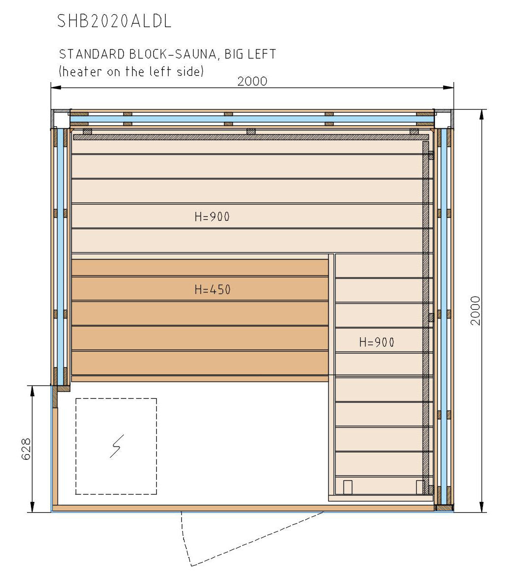 Desenho da cabine de sauna Harvia Block