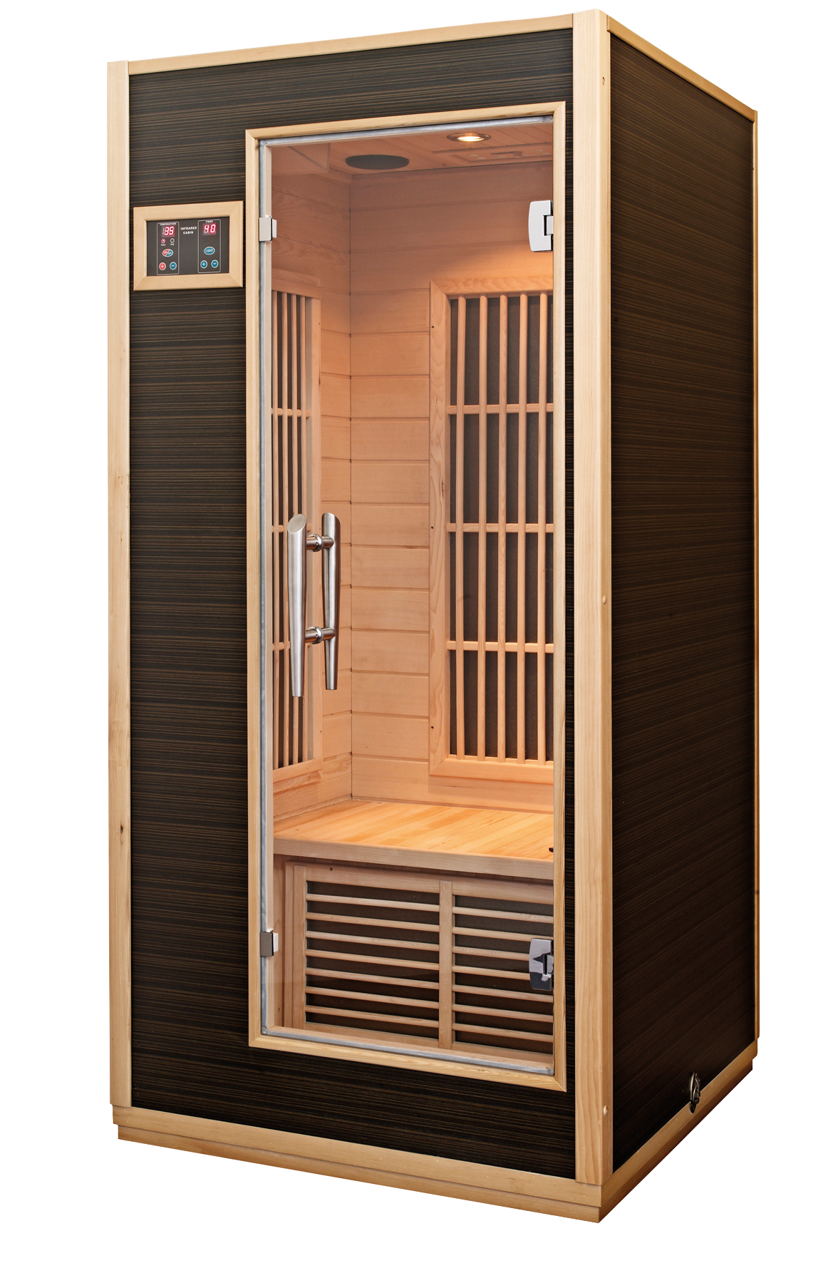 Sauna de Infravermelhos Radiant com porta de vidro aberta.