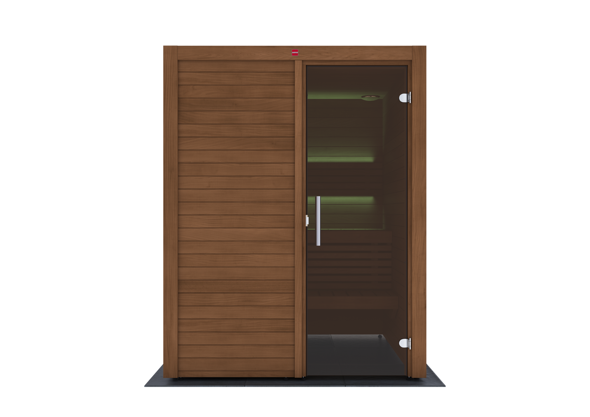 Sauna Utu com portas de vidro e design elegante.