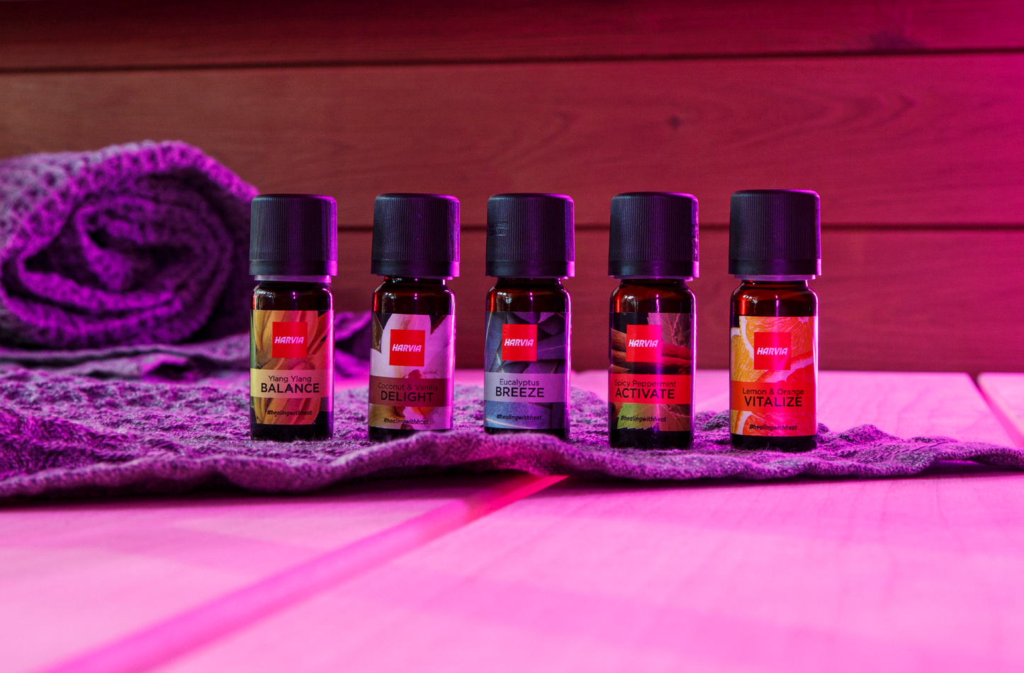 Aromas para Sauna e Vapor Harvia, conjunto de cinco frascos.