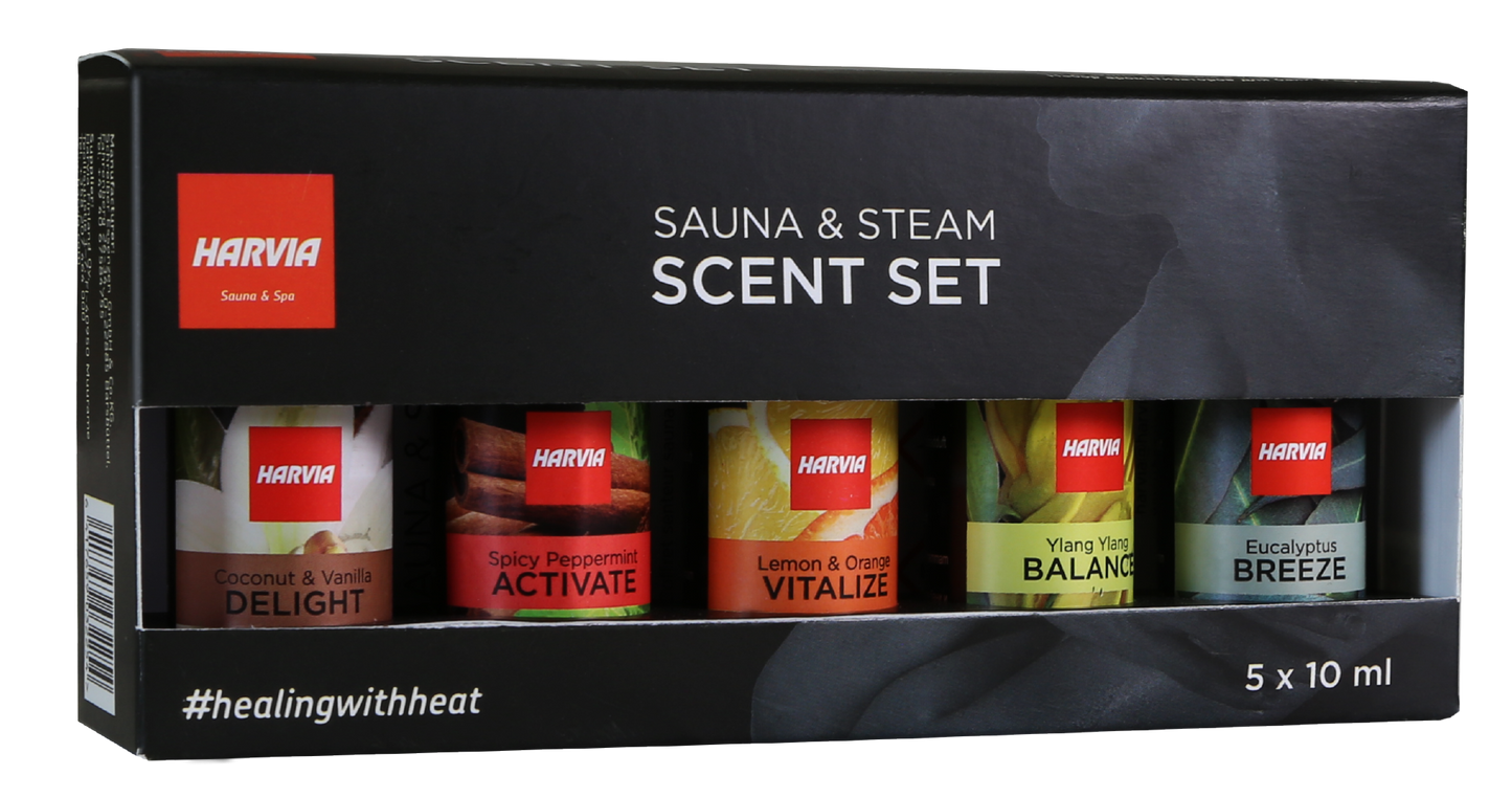 Aromas para Sauna e Vapor Harvia em embalagem.