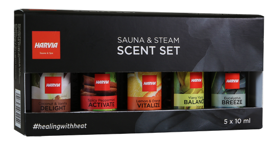 Aromas para Sauna e Vapor Harvia em embalagem.