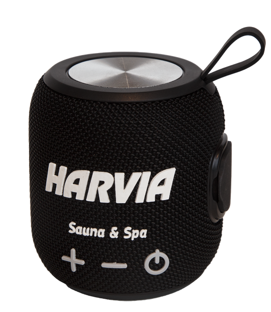 Coluna Bluetooth Para Sauna Harvia com texto branco.