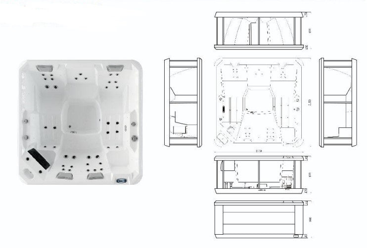 Hidromassagem Jacuzzi Exterior Hydra 215 em esboço artístico.