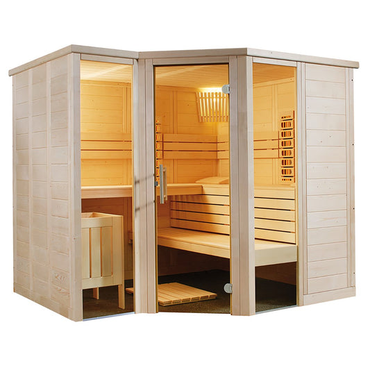 Sauna Arktis Infra+ con porte in vetro.