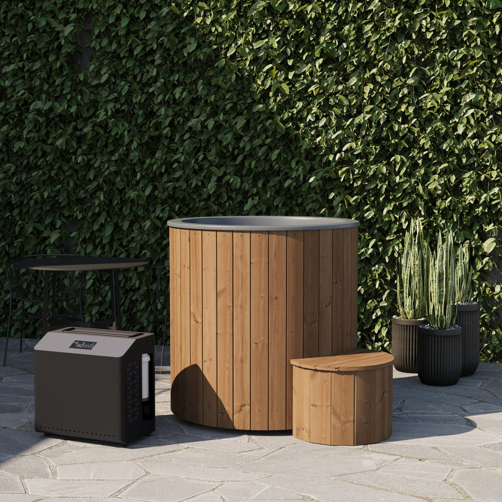 Ergo Ice Bath with Cooling Machine in the courtyard.