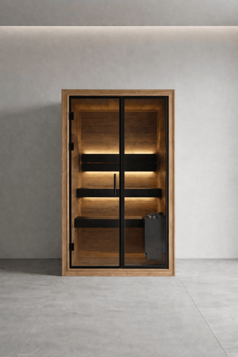 Sauna intérieur Thermo Black 110 au design compact et élégant.