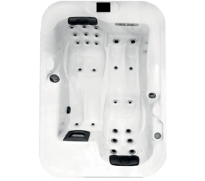 Aurora 2 outdoor Jacuzzi with black handles.