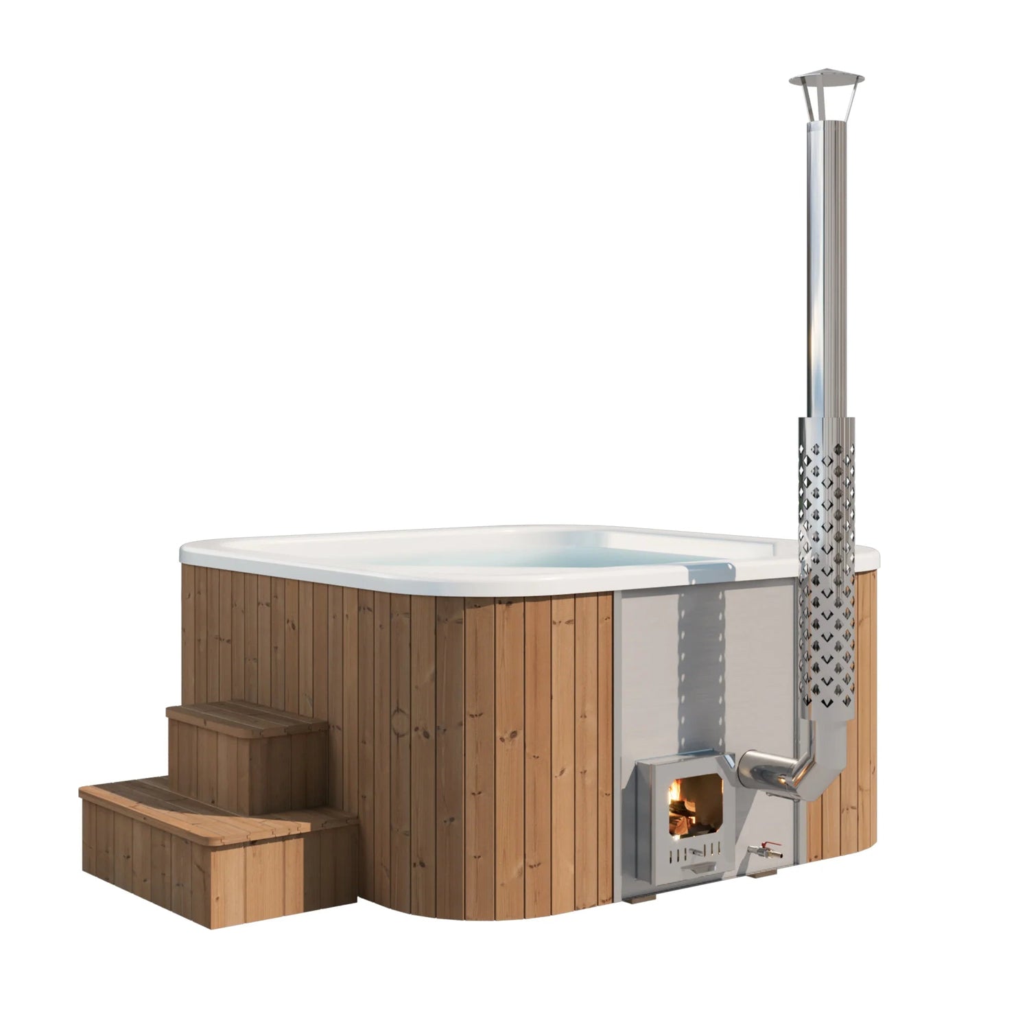 Calypso 200 outdoor Jacuzzi with integrated wood heater.