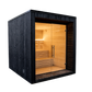 Sauna LUMI com porta de vidro e design minimalista nórdico.